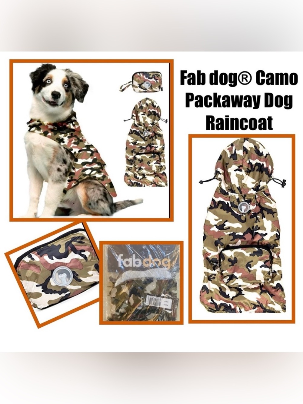 Fab dog Camo Packaway Raincoat